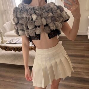 VINTAGE Chaarm New York Rabbit Fur Grey And Black Bolero Cardigan